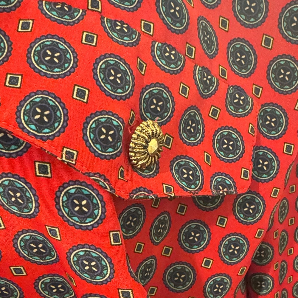 Vtg Leslie Fay  Red Patterned Dress - Picture 8 of 13